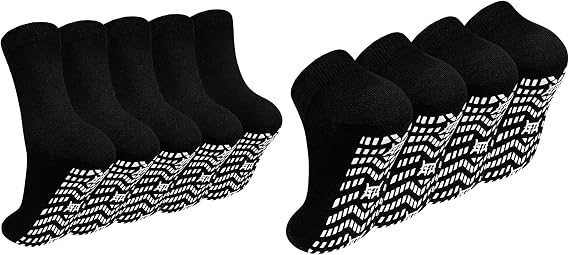 Artfasion Blcks 5 Pairs Mid-Calf Non Slip Socks & 4 Pairs Grip Ankle Socks for Men Women Seniors Hospital Yoga Pilates Fitness Size L
