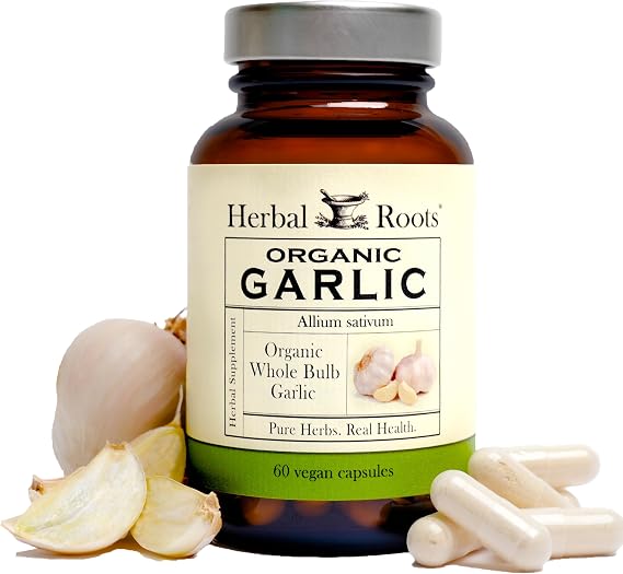 Herbal Roots Organic Whole Bulb Garlic Pills - Potent Extra Strength Immune Support - USDA Certified Organic - 60 Vegan Capsules