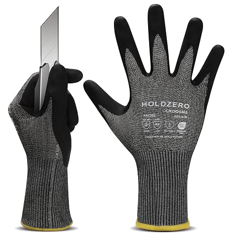 Cut Resistant Gloves with Micro-Foam Nitrile Coating, ANSI A4 Safety Work Gloves, Touch Screen, Superior Grip, Black, 2 Pairs, L