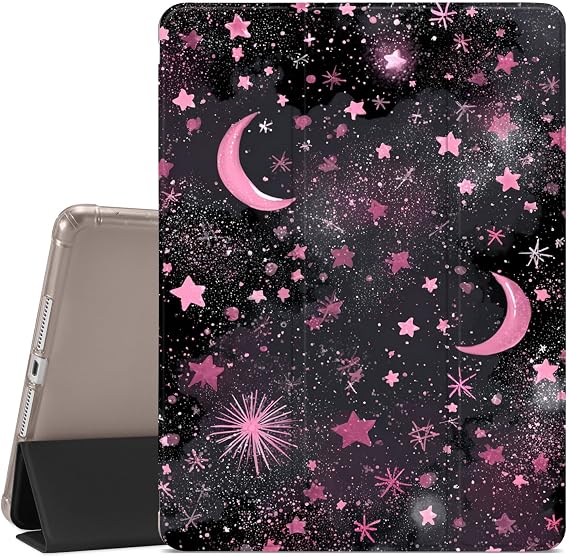 JOYLAND Starry Sky Case for iPad Pro 12.9" 6th Generation 2022/5th Generation 2021, Pencil Holder & Clear Transparent Back & Trifold Smart Tablet Cover for Girls Women