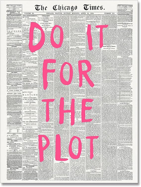 zphvaqd Retro Newspaper Posters Pink Preppy Canvas Wall Art Trendy Art Painting Pictures Affirmation Quote Do It For The Plot Poster for Girls Apartment Bedroom 16 x 24 in Unframed