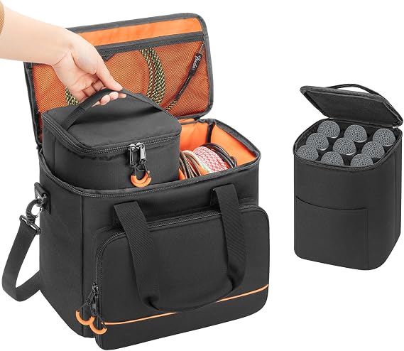 PGmoon 9 Slots Wireless Microphone Case, Microphone Bag for Handheld Mic