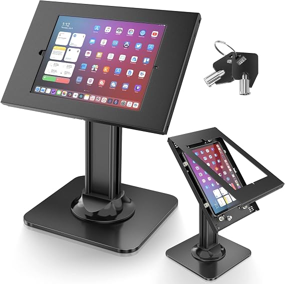 AboveTEK Anti-Theft iPad Kiosk Stand POS iPad Security Stand & Locking Tablet Holder Heavy Duty Base, 360 Swivel, 75 Tilt Bracket Perfect for Retail Business