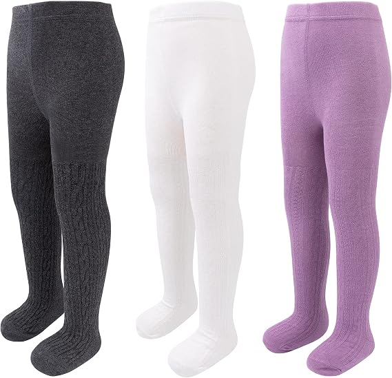 techcity Girls Tights Toddler Seamless Leggings Pantyhose Cotton Cable Knit Pants Stockings for Girls 2-14 Years