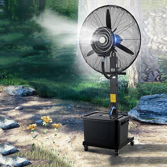 Industrial Cool Mist Fan 11 Gal, 6500CFM High Velocity Outdoor Patio Misting Fan, Portable Pedestal Misters with 3 Speeds and 90 Oscillation for backyard, BBQ (Color : 110V, Size : 61cm/24in)