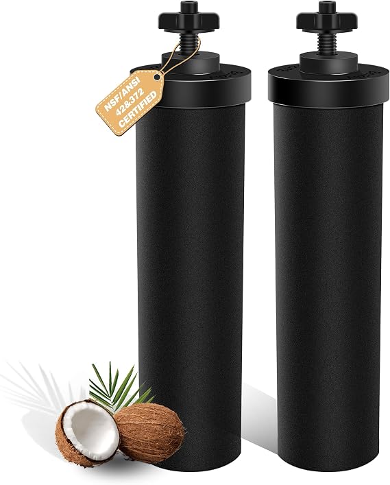 2 Pack Replacement Water Filter Compatible with Berkey Gravity Filter System, Black Elements Activated Carbon Filters Compatible with Travel Large, Royal and Crown Series