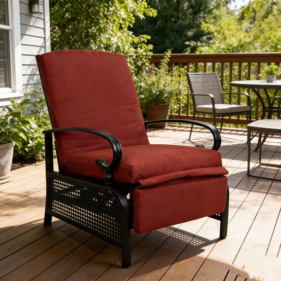 Kozyard Adjustable Outdoor Reclining Lounge Chair | Cushioned Patio Chaise Lounge with Extendable Metal Frame for Sunbathing, Reading, Relaxing, Outdoor Recliner, Burgundy