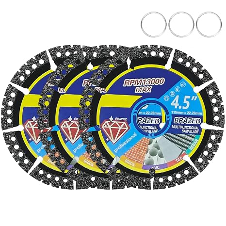 3 Pack 4.5" Vacuum Brazed Diamond Grinder Blades, Cutting Discs | Multi-purpose diamond blades deliver smooth precise cuts for ceramic tile, porcelain, glass and granite with angle grinders.