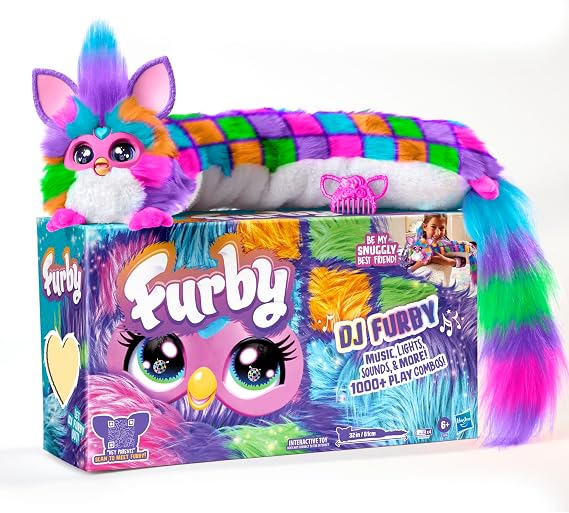 FURBY DJ Interactive Toy, Neon Star, Snuggly Electronic Plush, Music, Lights, Motion, Games, Speaks English & Furbish, 32 in Long, 6+ Years