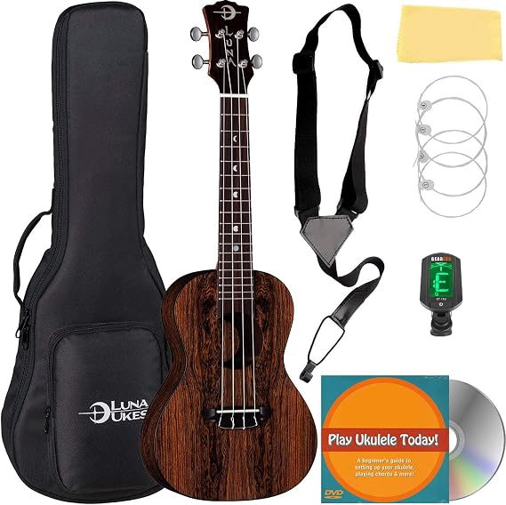 Luna Crescent Caidie Concert Ukulele Bundle with Gig Bag, Strap, Tuner, Strings, Austin Bazaar Instructional DVD, and Polishing Cloth