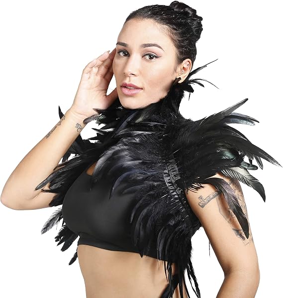 Seawhisper Black Feather Cape Shawl Women Costume Gothic Raven Crow Wings