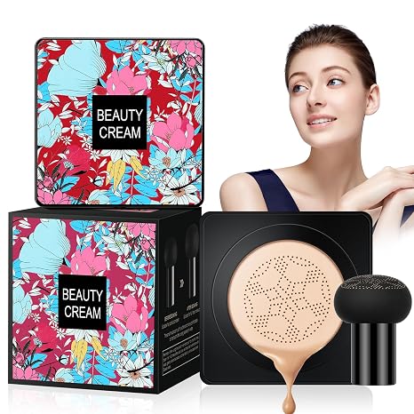 Mushroom Head Air Cushion CC Cream Beauty Mushroom Air Cushion CC Cream Cushion Foundation Concealer Make Up for Face and Neck BB Cream Moisturising Brightening Even Skin Tone (Natural)
