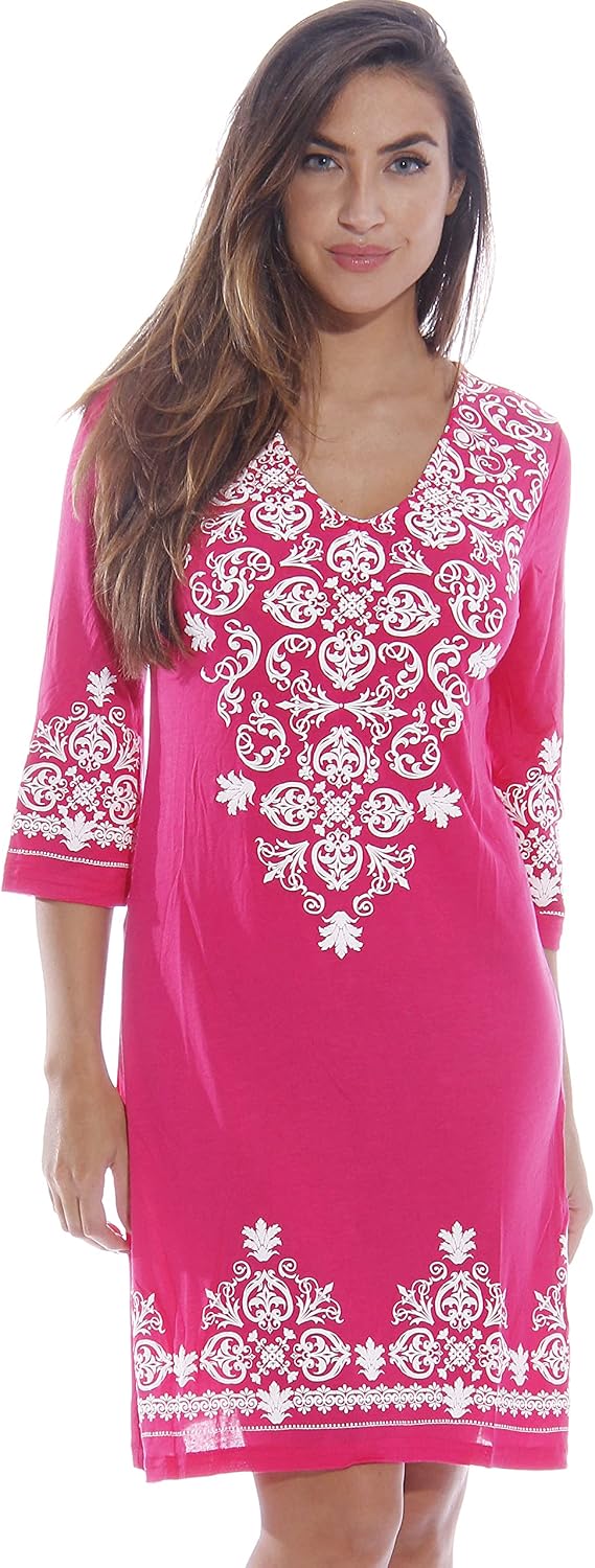 Just Love Womens 3/4 Sleeve Swimsuit Cover Up Casual Tunic Resort Wear