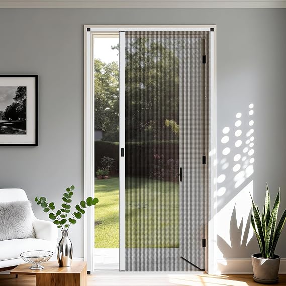MAGZO Retractable Screen Door Fit Doors 30" x 80", Upgraded Magnetic Removable Aluminum Frame with Invisible Mesh, No-Drill Reversible Install, Fits Balcony/Patio/Sliding Doors, Critter Block