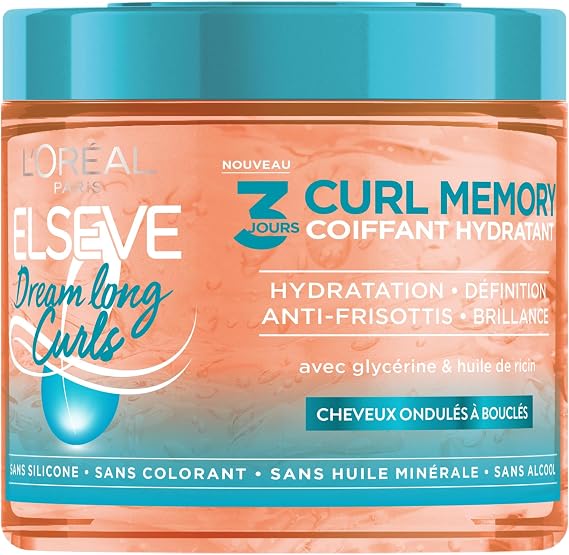 L'Oréal Paris - Moisturising Styling Gel for 3 Days Curl Memory for Curly Hair - Moisturising Curls - Castor Oil - Silicone Free - Elseve Dream Long Curls - 400ml
