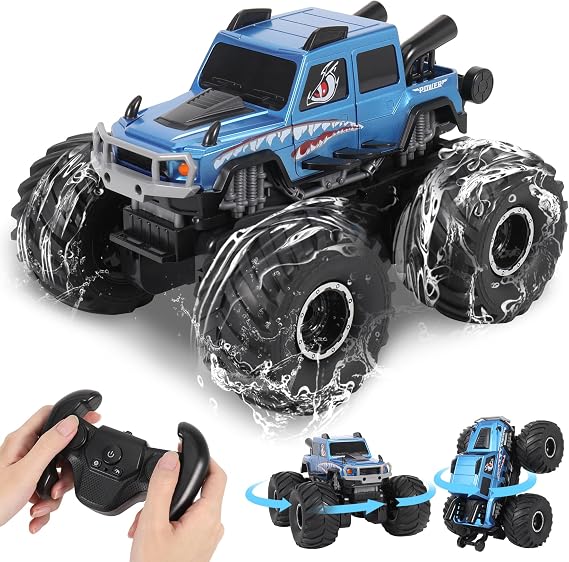 HENGI Amphibious Remote Control Car, RC Monster Truck, 2.4GHZ 1:16 Waterproof All-Terrain Off-Road RC Cars Toys, Pool Toys Gifts for Boys and Girls Age 8-12 (Blue)