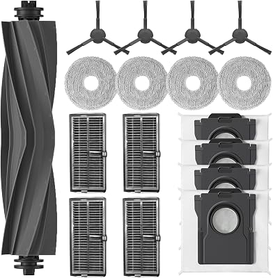 Replacement Parts Compatible with Dreame L40s Ultra CEL40s Ultra AEL10s Ultra Gen 2L10s Pro Ultra HeatX30 Ultra, 1 Main Brush, 4 Side Brushs, 4 HEPA Filters, 4 Mop Pads and 4 Dust Bags 17Pack