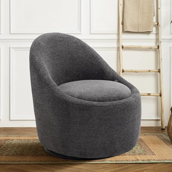 Accent Chair, 360 Swivel Barrel Chair with Hidden Storage, Modern Small Round Swivel for Living Room/Bedroom-Darkgrey