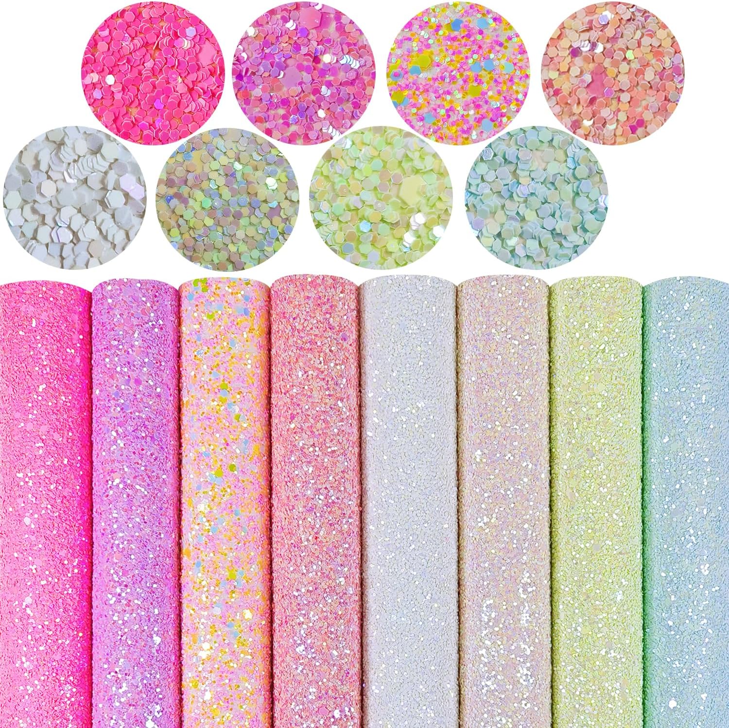 Sparkly Glaze Candy Color Chunky Glitter Fabric Sheets 8 x 12 inch Shiny Multiple Solid Color Summer Faux Leather for Bows Glaze Candy Color