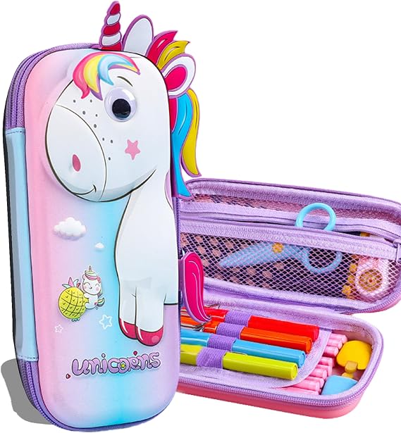 Pencil Case for Girls Boys, Kids Cute Pencil Pouch, 3D EVA Large Capacity Pen Holder, School Supplies for Kids Back to School Gifts (Pink unicorn)