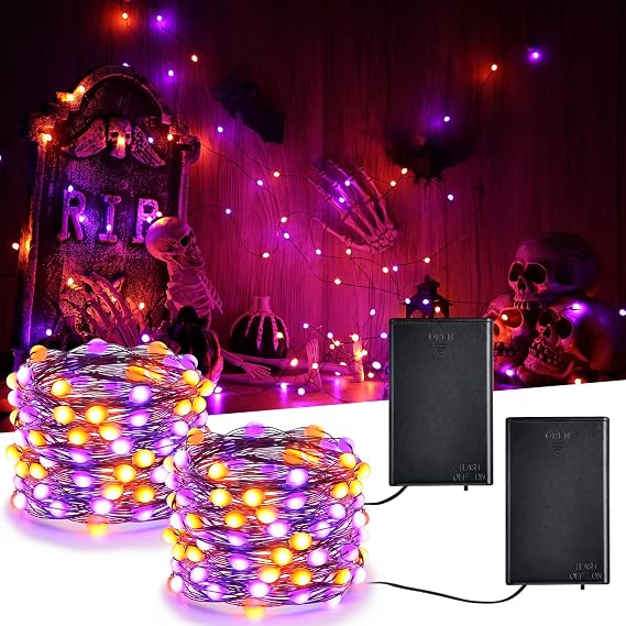 iBaycon 2 Pack 50 LED Battery Operated Halloween Lights Outdoor Waterproof