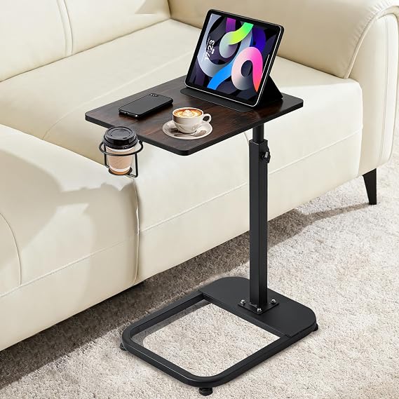 facka Adjustable C-Shaped TV Tray Table 18-32 Inch Height Couch Table