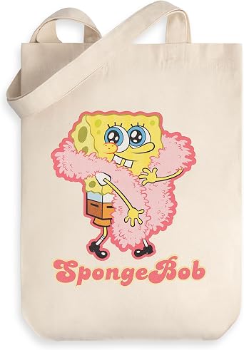 SPONGEBOB SQUAREPANTS Ladies Beige Tote Bag | Classic Cartoon Design for Carrying Items | Lightweight & Versatile | Perfect for Everyday Use | SpongeBob Merch