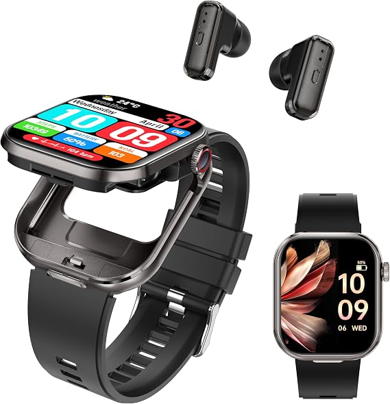 Smart Watch with Earbuds,2.02" HD Screen,2 in 1 Smart Watches for Women,Waterproof Fitness Tracker Watch with Wireless Earphone Compatible for Android iOS with Sports Monitor Sleep/Black
