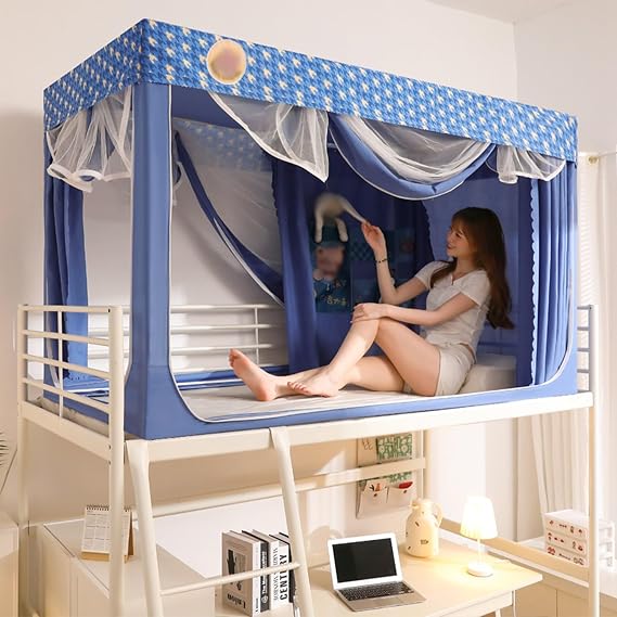 Bed Tent, Double Queen Tent, Blackout Mosquito Nets, 90% Blackout Private Space Bed Curtains, Dustproof Blackout Bedspreads Bcurtains/Azul/75"L *35"W*35"H