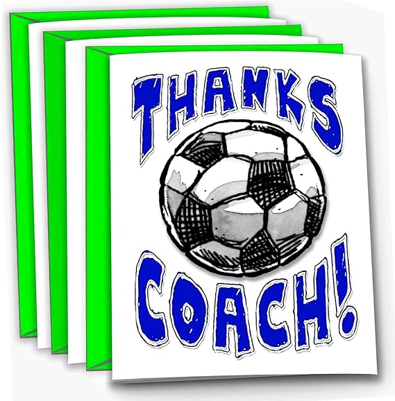 Play Strong 3-Pack Thank You SOCCER COACH Cards (5x7) Premium Greeting Card Set with Envelopes Perfect Appreciation Gift for Soccer Coaches, Players, Teams & Fans