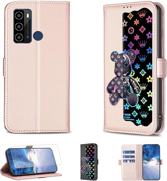Case Compatible for KENXINDA KXD D26 Phone Case Flip Stand Cover [with Tempered Glass Screen Protector] JXX-Pink