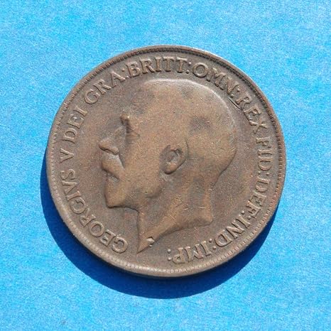 England One Penny 1918 Bronze Coin George V World War I Ends