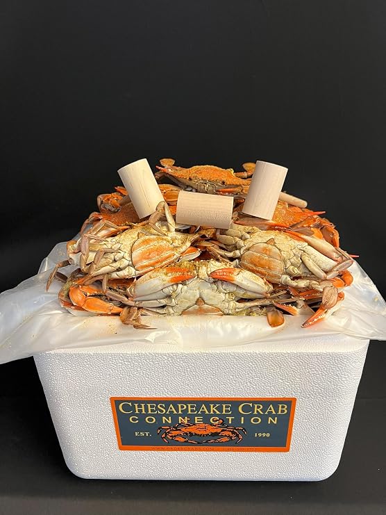 Chesapeake Crab Connection - Fresh Blue Crabs - 1 Bushel "Mix" Female (Measuring 5" - 7" Point To Point) - Infused With Classic Maryland Style Old Bay Crab Seasoning - Filled With Lump Crab Meat - Perfect For A Crab Boil Or Fresh Seafood Feast