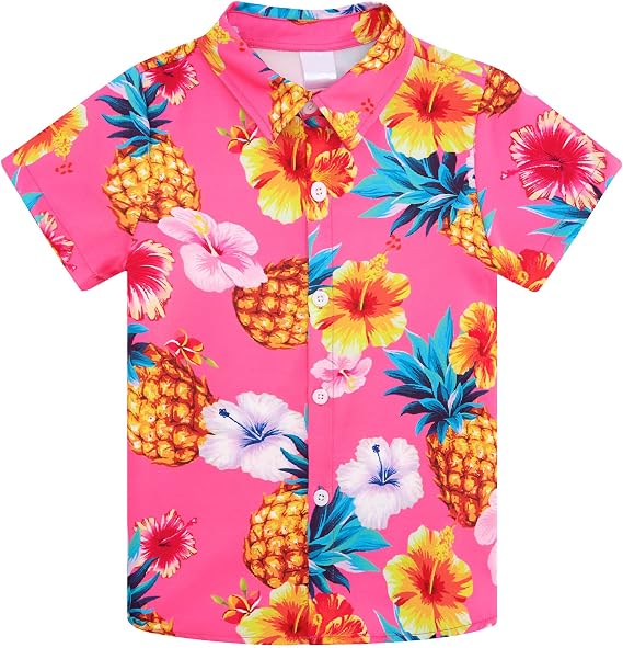 Enlifety 2-10T Kids Hawaiian Shirt Boys Short Sleeve Button Down Shirts Hawaii Summer Casual Blouse