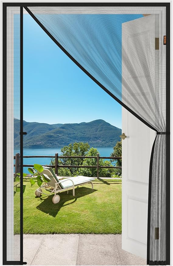 MAGZO Magnetic Screen Door, Fits 30'' x 80'' Door (Mesh 32'' x 81''), Gray | Reversible Left Right Side Opening, Scratch-Proof Polyester, Easy Install with Strong-Adhesive Hook&Loop, No Need Extra Tools