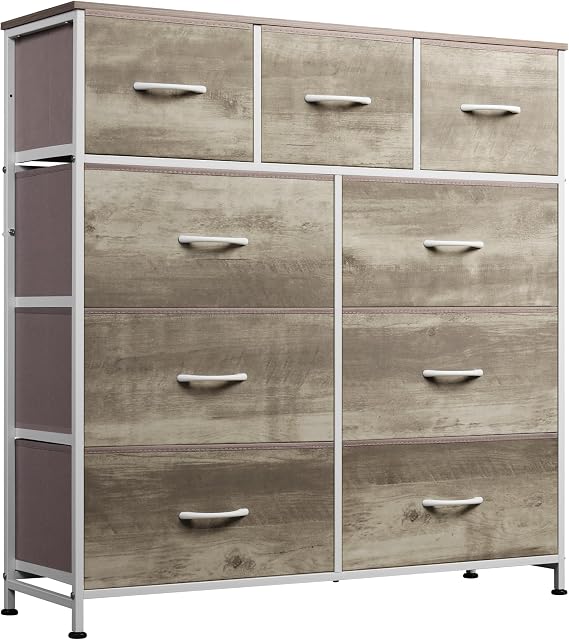 WLIVE Tall Dresser for Bedroom, 9 Drawer Chest of Drawers, Greige