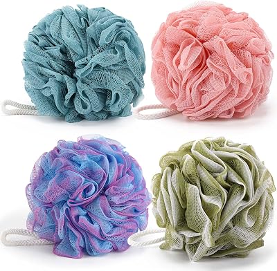 BTYMS Bath Sponges 60gpc Shower Loofahs Mesh Pouf Shower Pouf Bath Scrunchies Shower Puffs for Body - Pack of 4