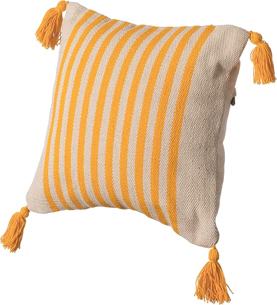 Deerlux 16" Handwoven Cotton Throw Pillow Cover with Striped Lines with Filler, Yellow
