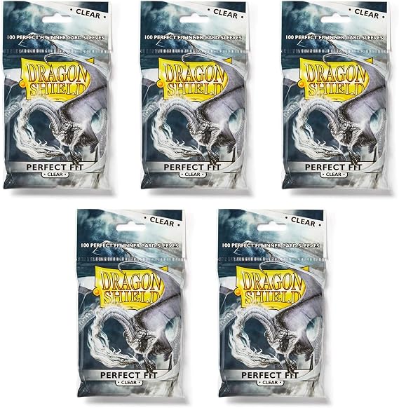 Dragon Shield Bundle: 5 Packs of Clear Perfect Fit Standard Size Sleeves - 500 Sleeves Total