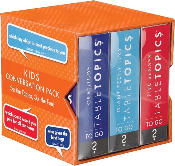 TableTopics Kids Conversation Pack for Families with Young Children, 120 Engaging Question Cards for Dinner & Classrooms, Boxed Set of 3 Topics, Stocking Stuffer