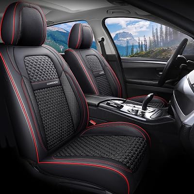 Coverado Car Seat Covers Front Seats, Waterproof Front Seat Covers Nappa Leather Seat Covers for Cars, Breathable Summer Car Seat Cushion Universal Fit for Most Cars SUV TrucksFront, Black