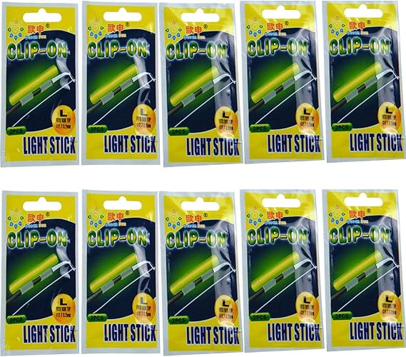 QualyQualy Clip-On Fishing Glow Sticks for Pole, Fishing Rod Tip Light Fishing Pole Light Sticks Bulk Kit 100 Pcs 20 Pcs