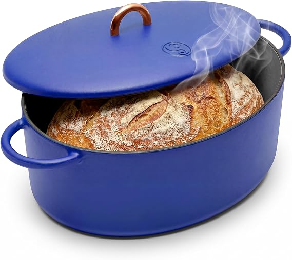 Great Jones 6.75 Quart Enameled Cast Iron Dutch Oven Pot w/Lid(Blueberry)