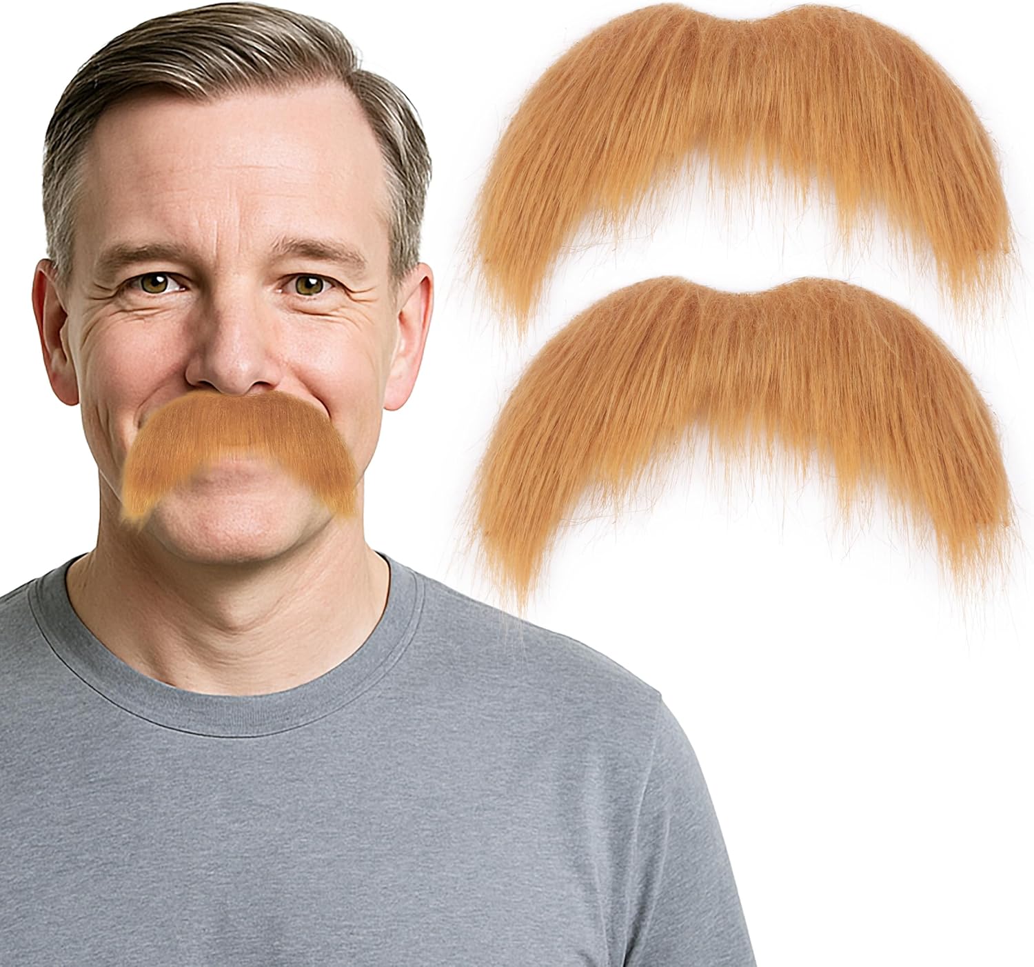 2Pcs Men Fake Mustache Realistic Mustaches Fake Facial Hair Beard for Cosplay Costume Halloween Parties