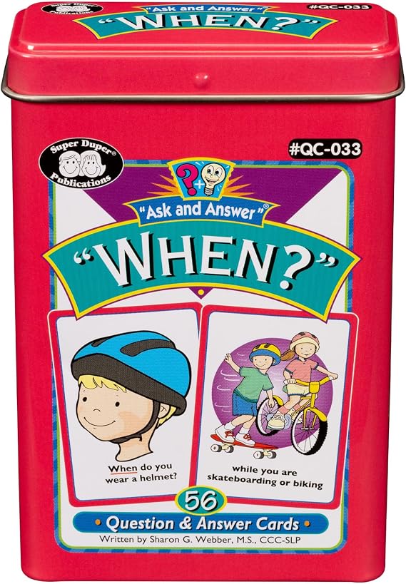 Super Duper Publications | Ask and Answer When Questions Fun Deck | Communication and Language Processing Skills Flash Cards | Educational Learning Materials for Children