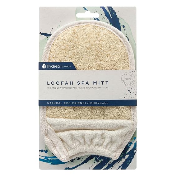 Hydrea London Exfoliating Glove - Organic Egyptian Shower Loofah & Dual-Sided Face Glove Exfoliator - Body Scrubber for Men & Women, Dead Skin Cell Remover, Bath Scrub for Deep Exfoliation & Detox