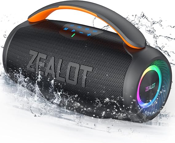 ZEALOT P11 Bluetooth Speaker, 80W Peak Wireless Stereo, Ultra Lightweight Portable Design and IPX6 Waterproof, Customize EQ for Outdoor/Camping/Beach/Travel (Black)