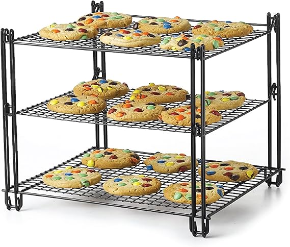 Nifty 3-Tier Cooling Rack Non-Stick Coating, Wire Mesh Design, Dishwasher Safe, Collapsible Kitchen Countertop Organizer, Use for Baking Cookies, Cakes, Pies