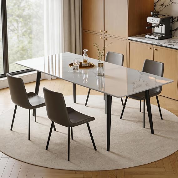 Space-Saving Marble Dining Table White Sintered Stone Kitchen Table 120CM