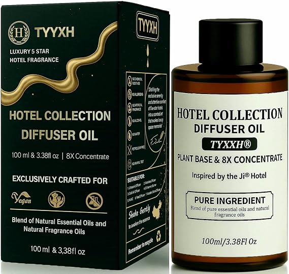 Hotel Diffuser Oil Inspired by Ji Hotel Fragrance & Essential Oil Blend for Waterless, Cold Air, Ultrasonic & Reed Diffusers Green Tea, Rose, Vetiver Home, Spa, Office 3.38Fl Oz